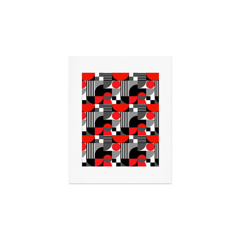 Mid Century Modern Geometric Shapes and Stripes No. 2 Red, Gray, Black Art Print Gallery Image 1
