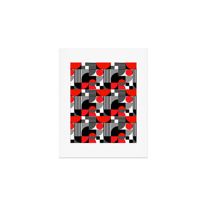 Mid Century Modern Geometric Shapes and Stripes No. 2 Red, Gray, Black Art Print Gallery Image 1