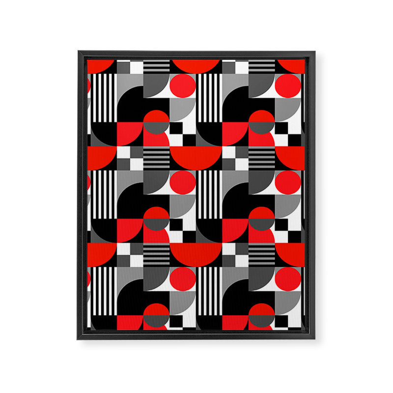 Mid Century Modern Geometric Shapes and Stripes No. 2 Red, Gray, Black Framed Canvas Print Gallery Image 8