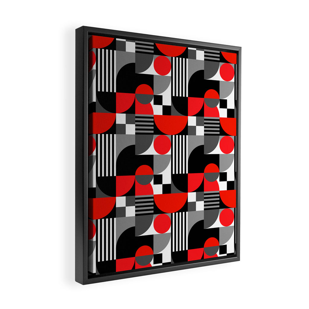 Mid Century Modern Geometric Shapes and Stripes No. 2 Red, Gray, Black Framed Canvas Print Gallery Image 2