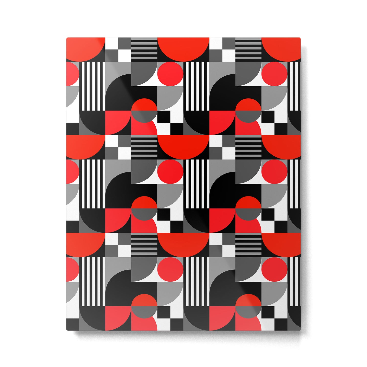 Mid Century Modern Geometric Shapes and Stripes No. 2 Red, Gray, Black Metal Print Gallery Image 6