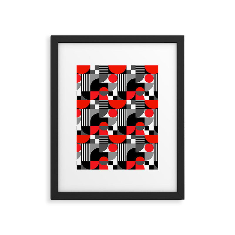 Mid Century Modern Geometric Shapes and Stripes No. 2 Red, Gray, Black Framed Art Print Gallery Image 6