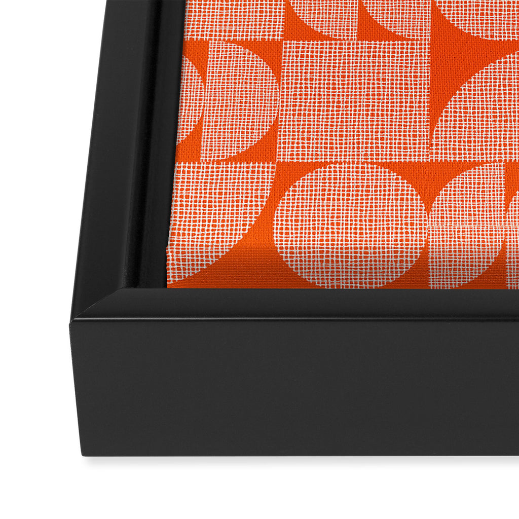 Mid Century Modern Geometric Textured Shapes Orange And White Framed Canvas Print Gallery Image 3