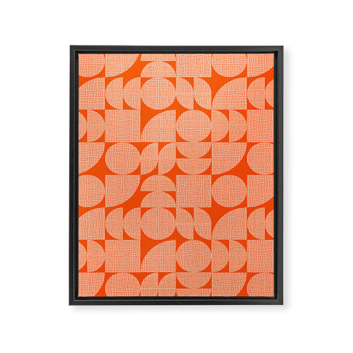 Mid Century Modern Geometric Textured Shapes Orange And White Framed Canvas Print Gallery Image 1