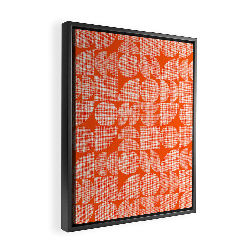 Mid Century Modern Geometric Textured Shapes Orange And White Framed Canvas Print Gallery Image 2