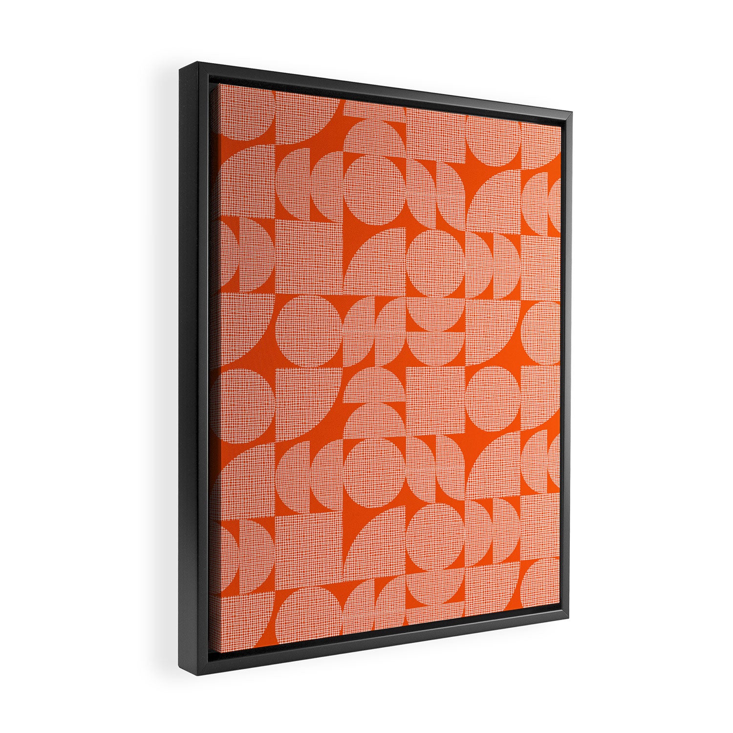 Mid Century Modern Geometric Textured Shapes Orange And White Framed Canvas Print Gallery Image 2