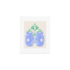 Retro Gurgle Fish Vases On Stripes - Blue And Teal Art Print Gallery Image 1