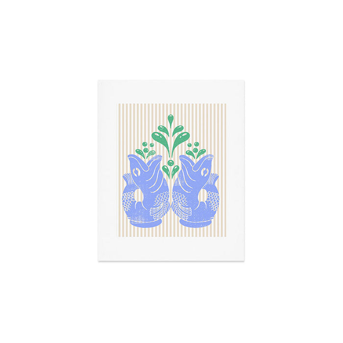 Retro Gurgle Fish Vases On Stripes - Blue And Teal Art Print Gallery Image 1