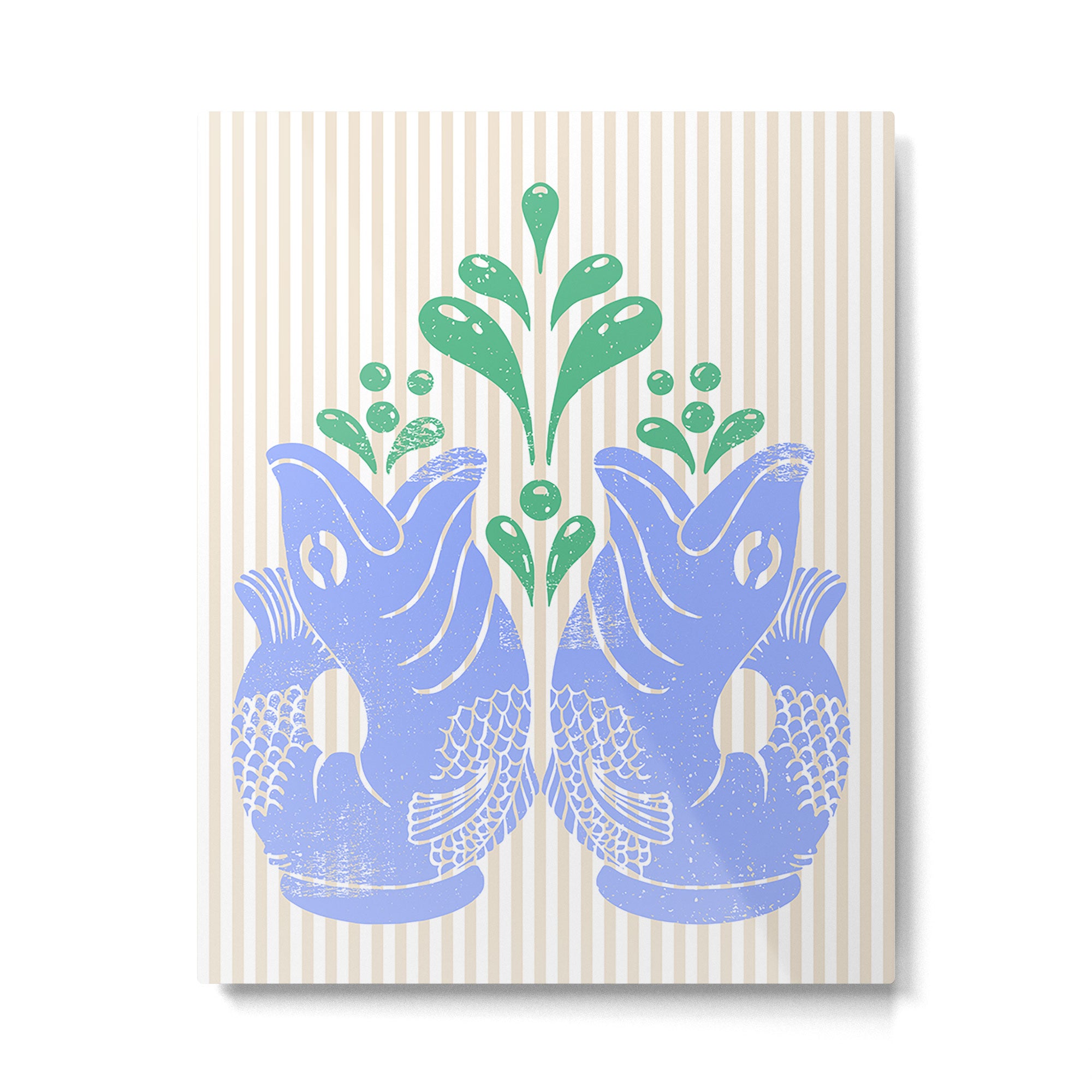 Retro Gurgle Fish Vases On Stripes - Blue And Teal Metal Print Gallery Image 6