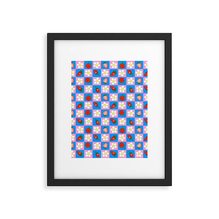 Strawberry Checkerboard - Blue And Pink Framed Art Print Gallery Image 1