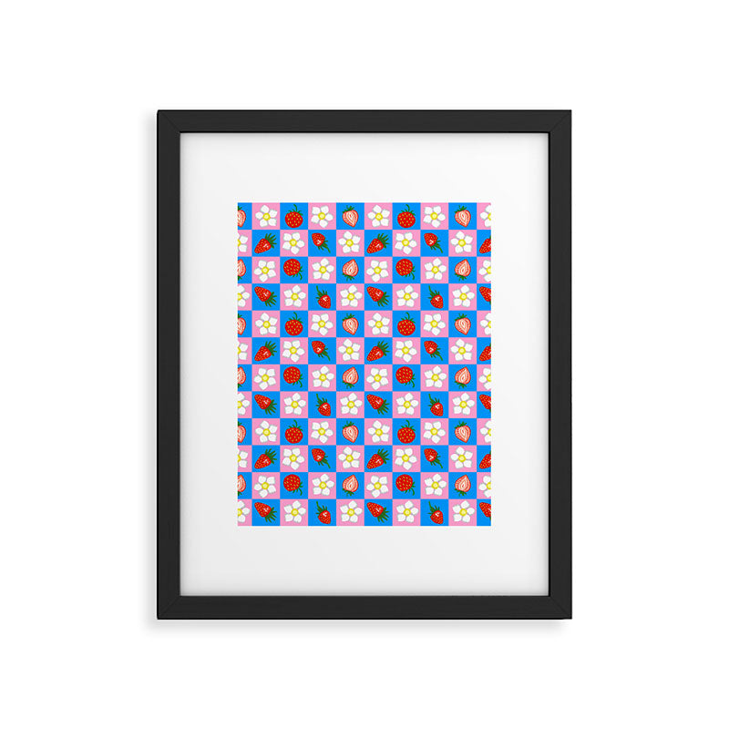 Strawberry Checkerboard - Blue And Pink Framed Art Print Gallery Image 6
