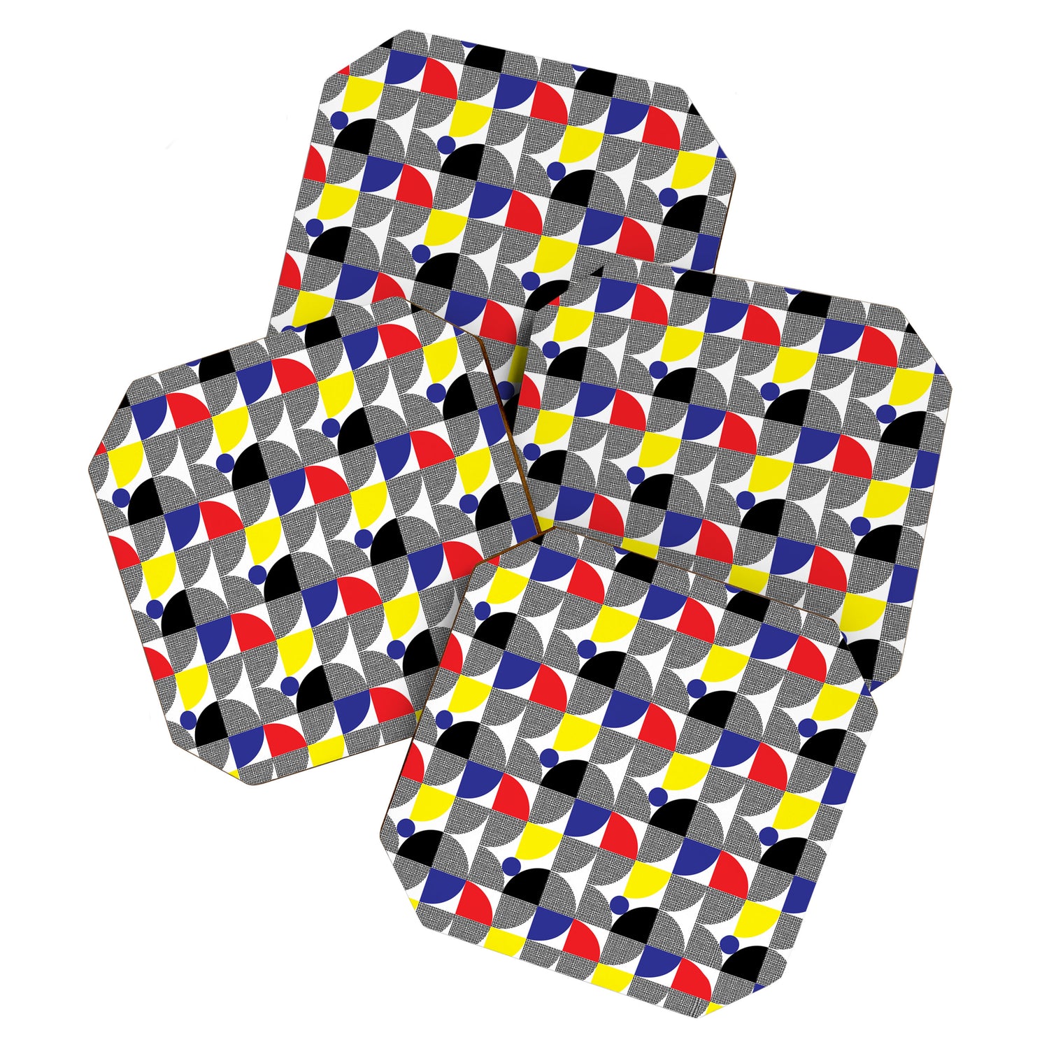 Textured Mid-century Circles 5 - Red, Blue, Yellow On White Coaster Gallery Image 1