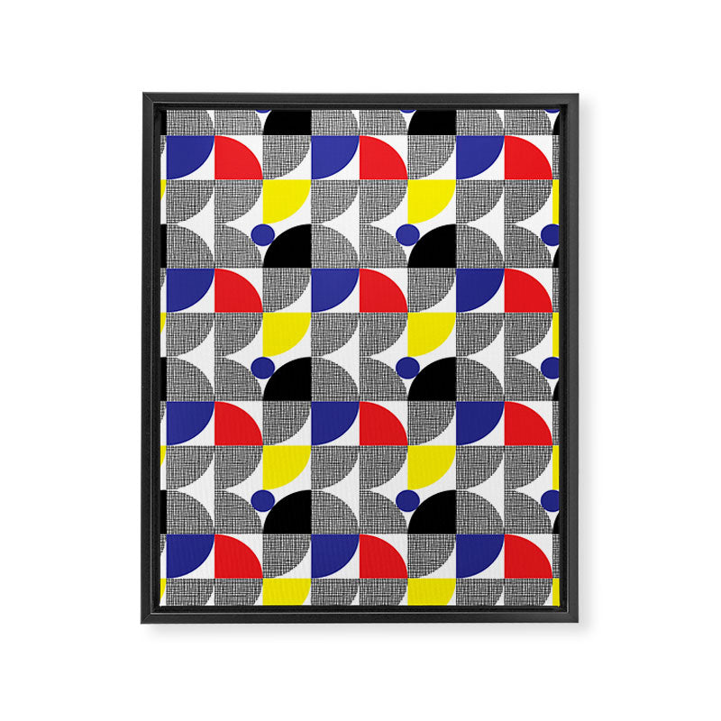 Textured Mid-century Circles 5 - Red, Blue, Yellow On White Framed Canvas Print Gallery Image 8