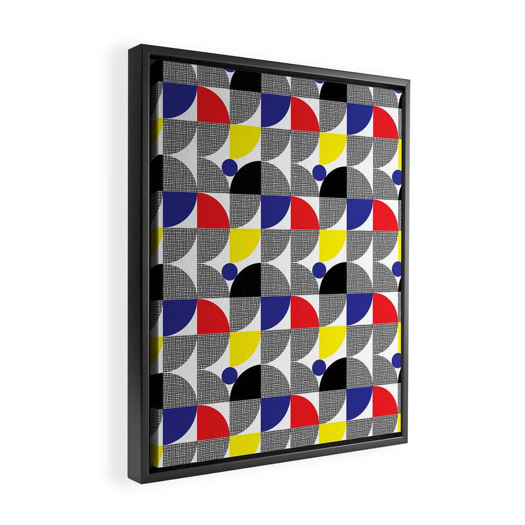Textured Mid-century Circles 5 - Red, Blue, Yellow On White Framed Canvas Print Gallery Image 2