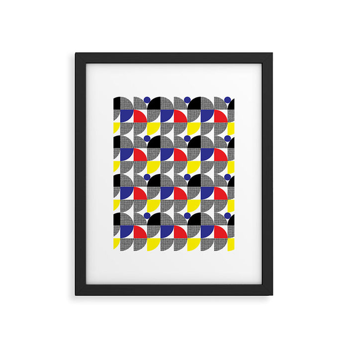 Textured Mid-century Circles 5 - Red, Blue, Yellow On White Framed Art Print Gallery Image 1