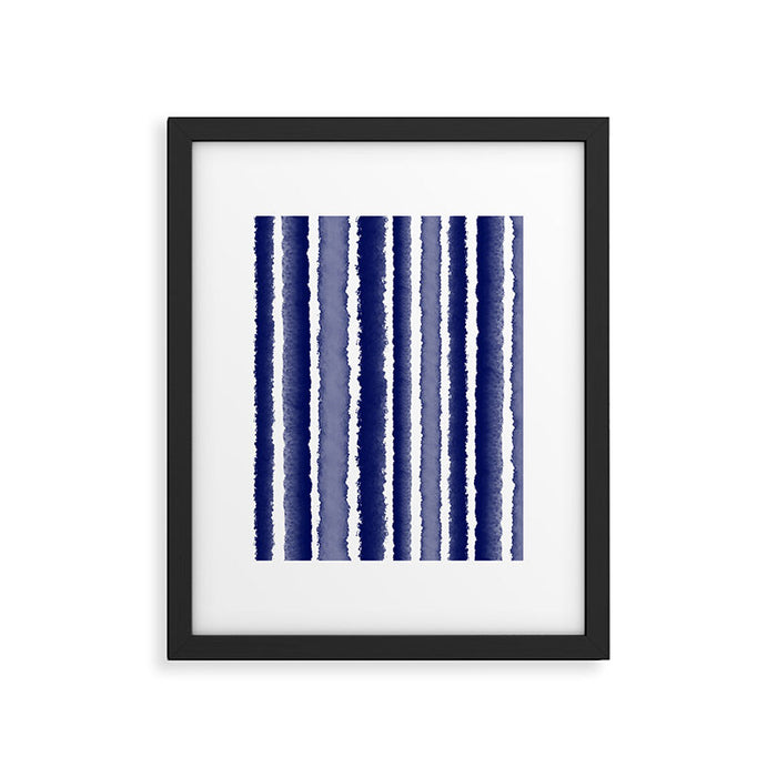 Wide Watercolor Stripes - Indigo Blue  Framed Art Print Gallery Image 1