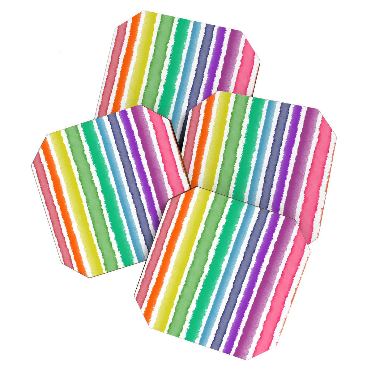 Wide Watercolor Stripes - Rainbow Colors Coaster Gallery Image 1