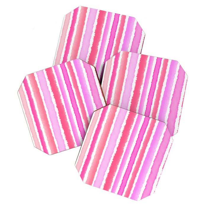 Wide Watercolour Stripes - Pink Coaster Gallery Image 1