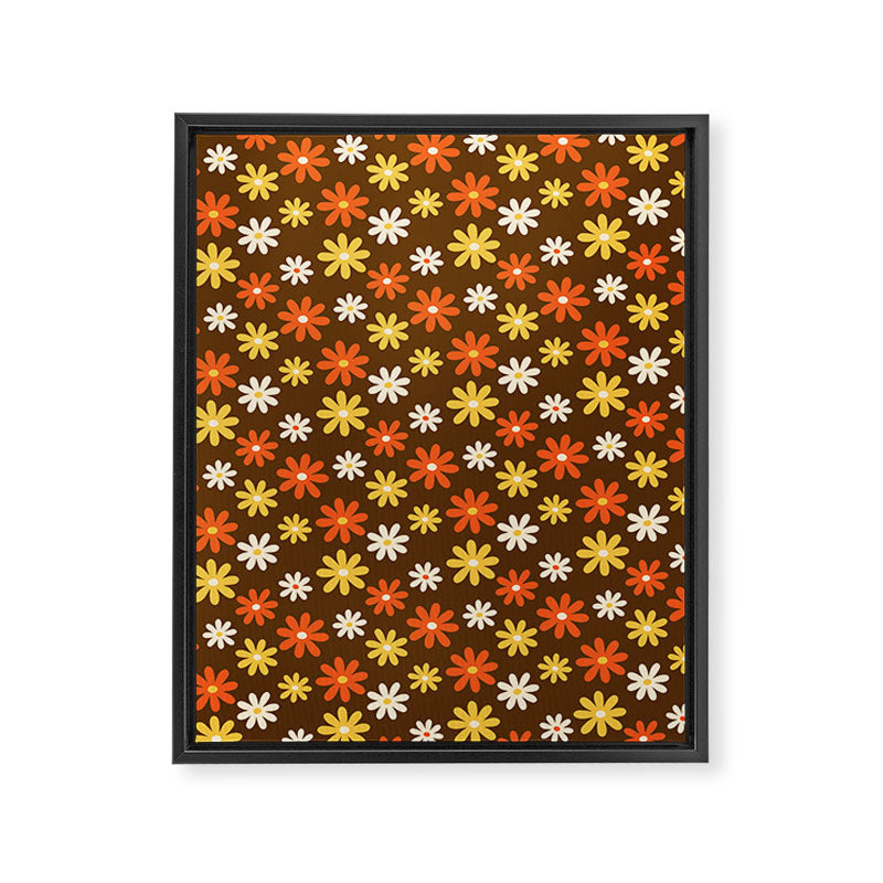 1970s flowers brown and orange Framed Canvas Print Gallery Image 8