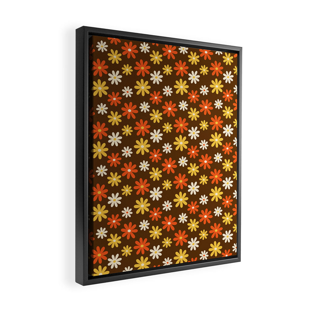 1970s flowers brown and orange Framed Canvas Print Gallery Image 2