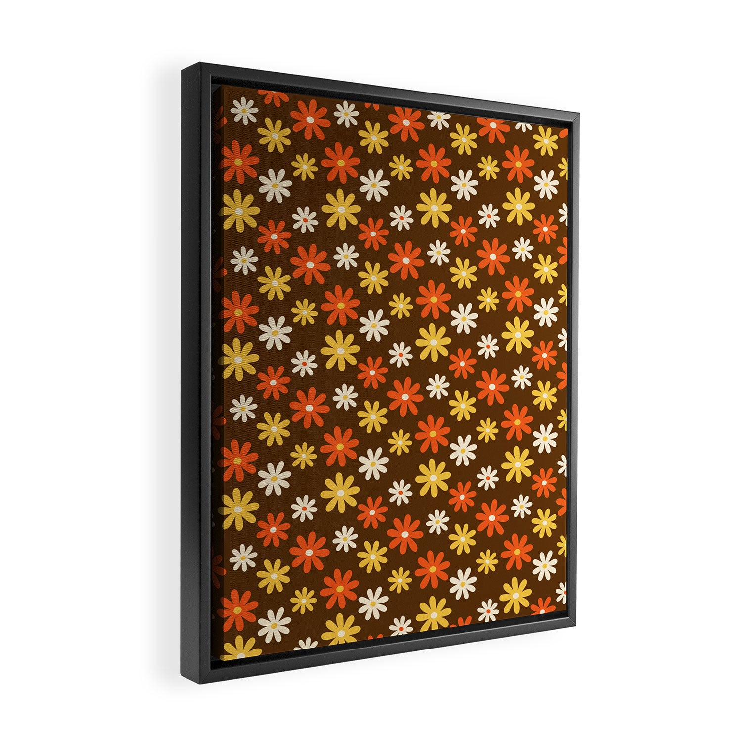 1970s flowers brown and orange Framed Canvas Print Gallery Image 2