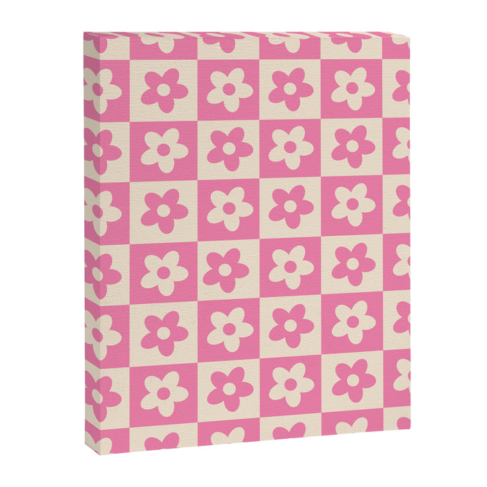 90s checkers flowers cream and pink Canvas Print Gallery Image 1