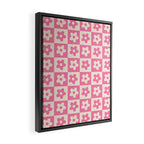 90s checkers flowers cream and pink Framed Canvas Print Gallery Image 2