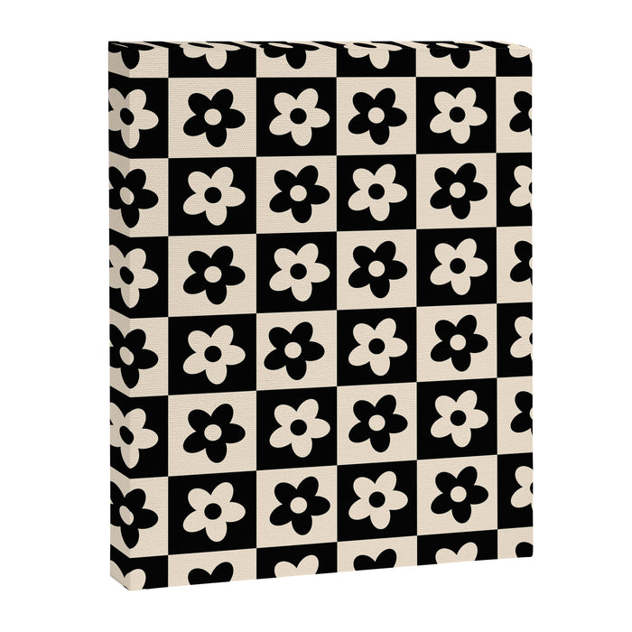 90s flowers checkers cream and black Canvas Print Gallery Image 1