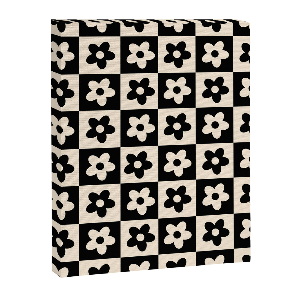 90s flowers checkers cream and black Canvas Print Gallery Image 8