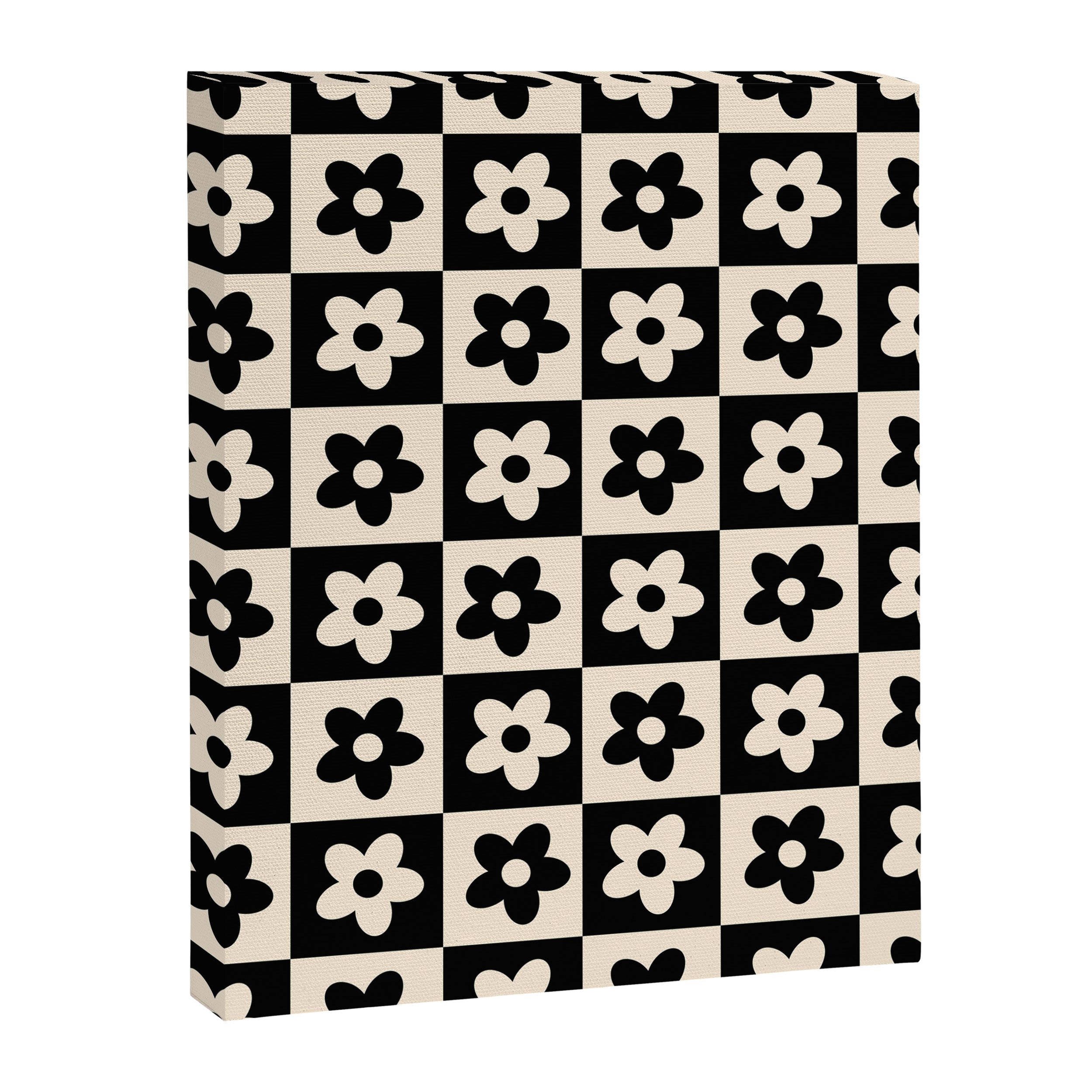 90s flowers checkers cream and black Canvas Print Gallery Image 8