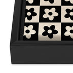 90s flowers checkers cream and black Framed Canvas Print Gallery Image 3