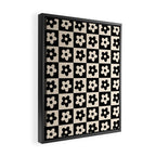 90s flowers checkers cream and black Framed Canvas Print Gallery Image 2