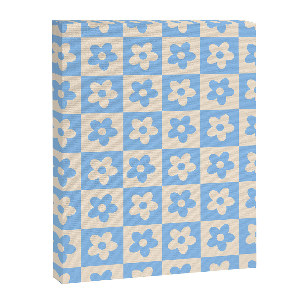 90s flowers checkers cream and blue Canvas Print Gallery Image 8