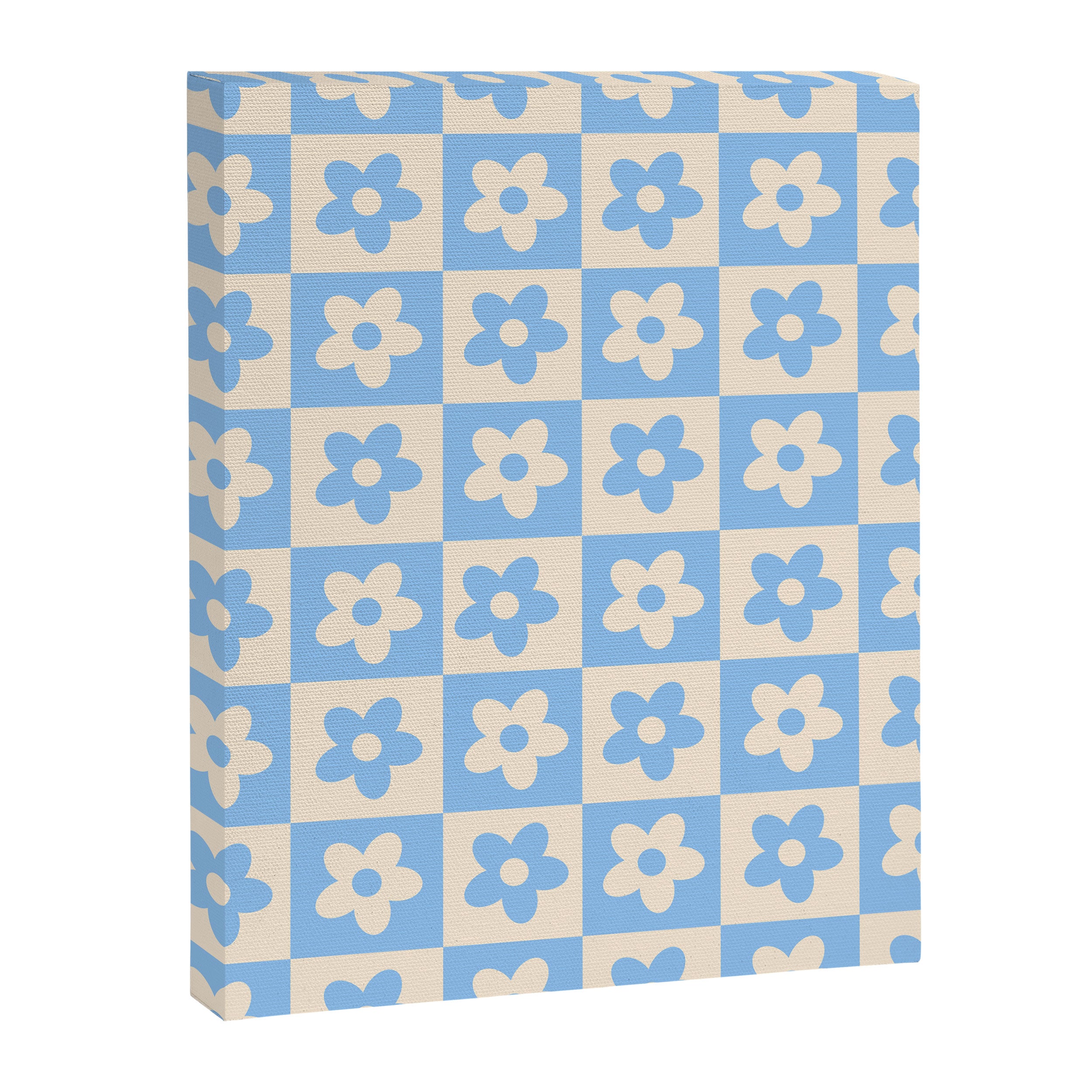 90s flowers checkers cream and blue Canvas Print Gallery Image 8