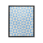 90s flowers checkers cream and blue Framed Canvas Print Gallery Image 8