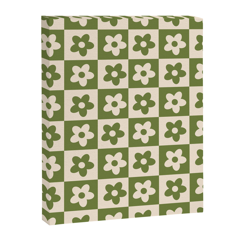 90s flowers checkers cream and green Canvas Print Gallery Image 8