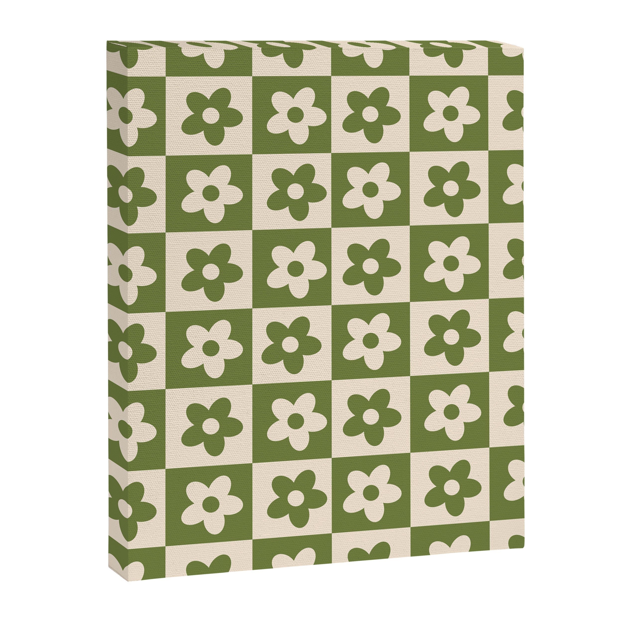 90s flowers checkers cream and green Canvas Print Gallery Image 8
