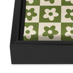 90s flowers checkers cream and green Framed Canvas Print Gallery Image 3