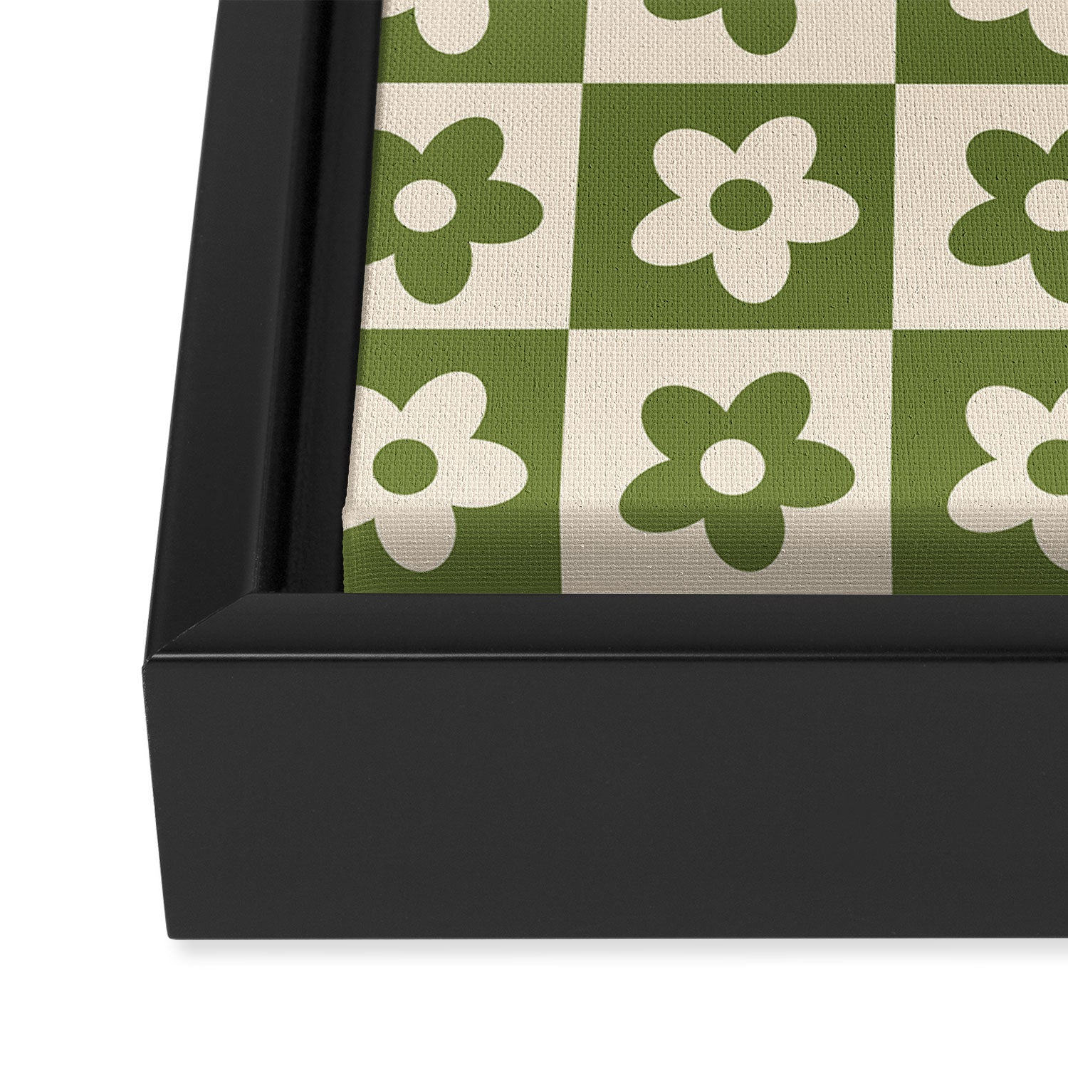 90s flowers checkers cream and green Framed Canvas Print Gallery Image 3