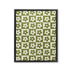 90s flowers checkers cream and green Framed Canvas Print Gallery Image 8