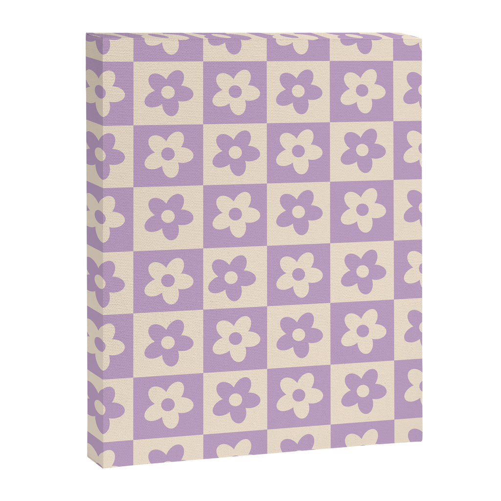 90s flowers checkers cream and lilac Canvas Print Gallery Image 8