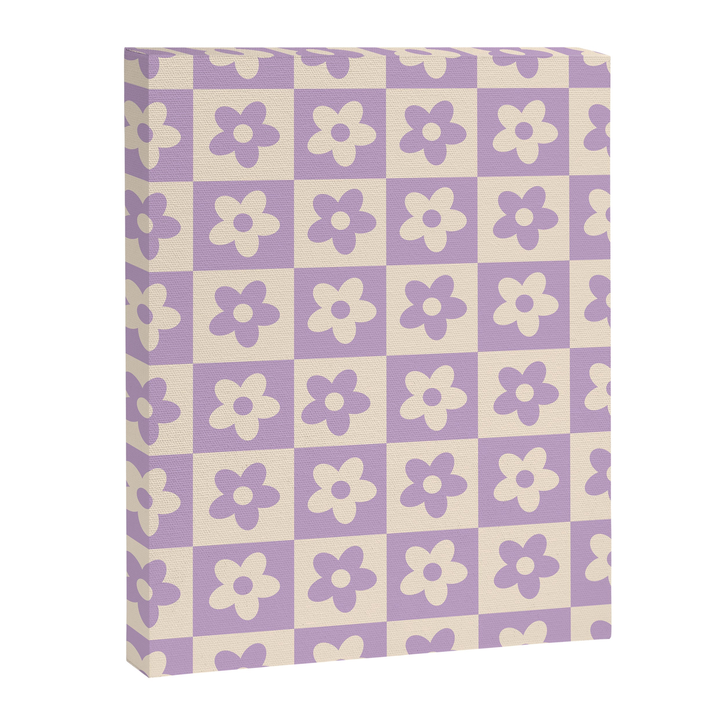 90s flowers checkers cream and lilac Canvas Print Gallery Image 8