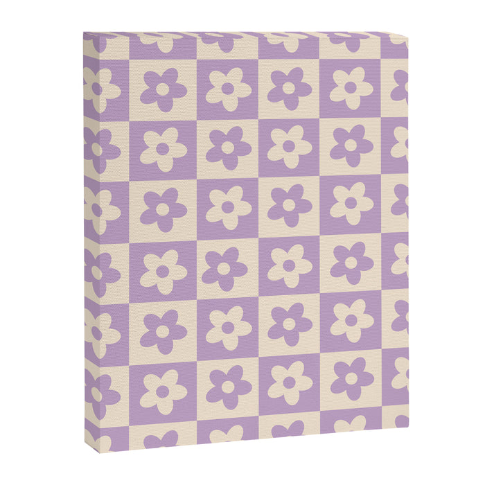 90s flowers checkers cream and lilac Canvas Print Gallery Image 1
