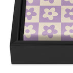 90s flowers checkers cream and lilac Framed Canvas Print Gallery Image 3