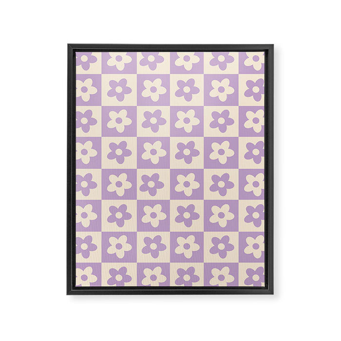 90s flowers checkers cream and lilac Framed Canvas Print Gallery Image 1