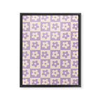 90s flowers checkers cream and lilac Framed Canvas Print Gallery Image 8