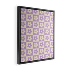 90s flowers checkers cream and lilac Framed Canvas Print Gallery Image 2