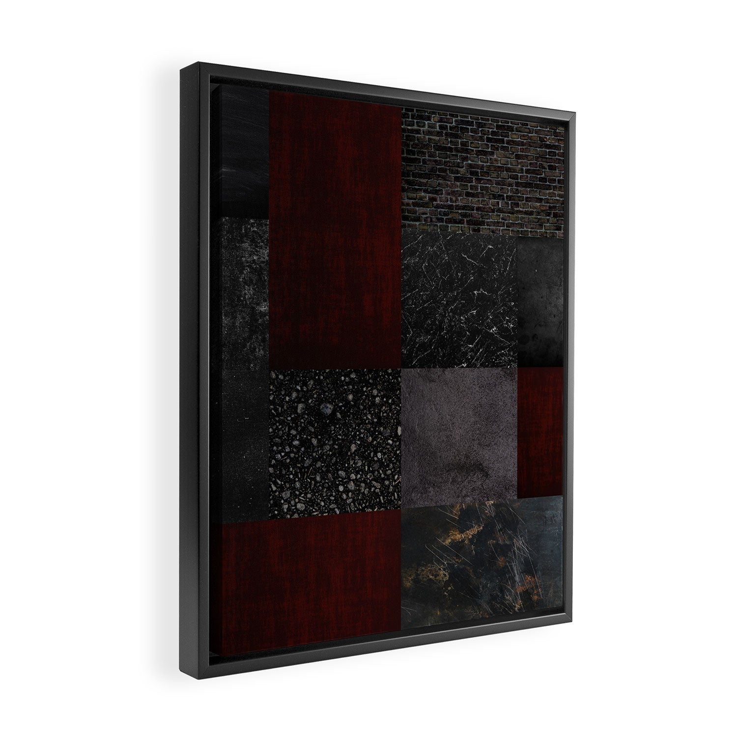Patchwork (Burgundy and Black) Framed Canvas Print Gallery Image 2