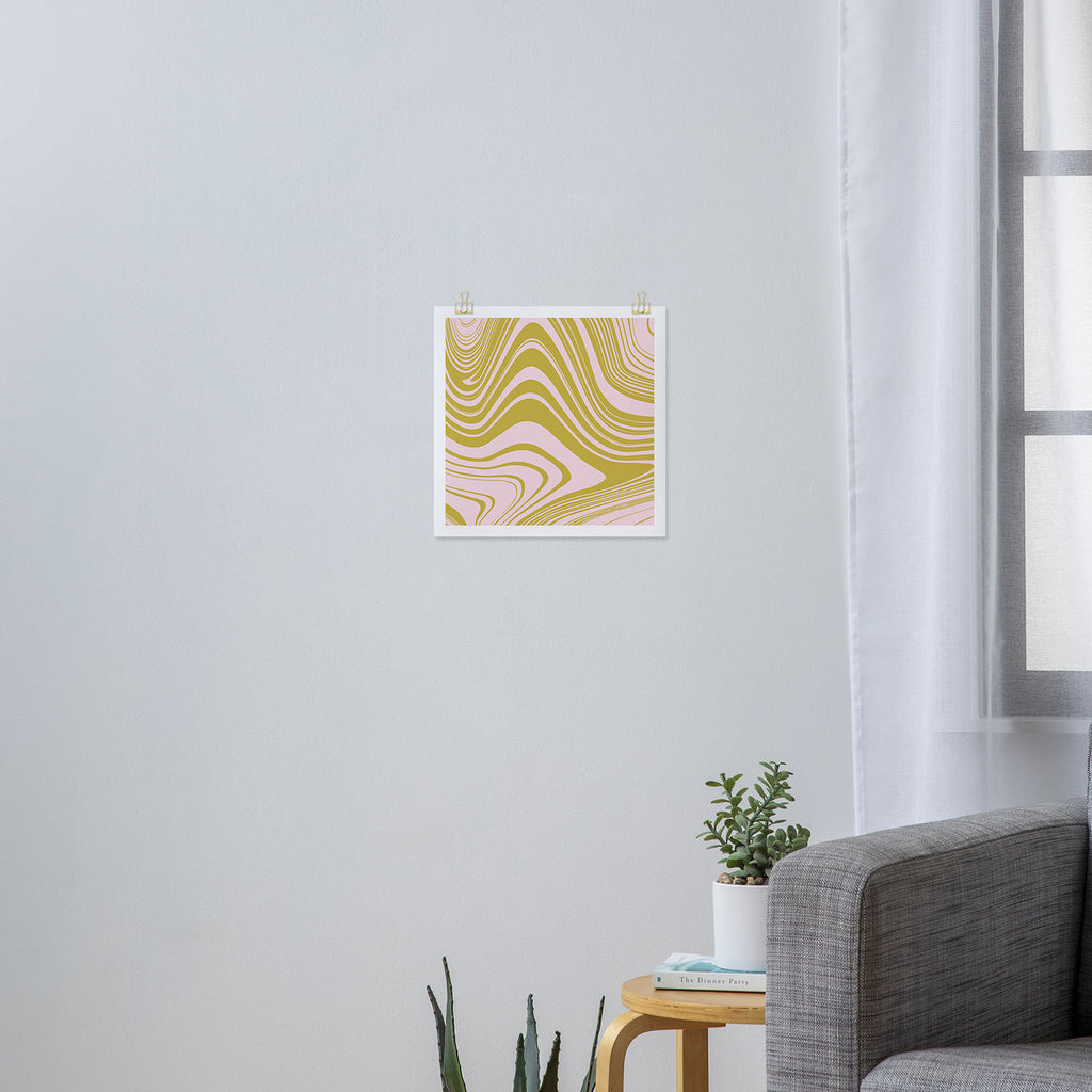 swirly groovy marble chartreuse and soft pink Art Print Gallery Image 3