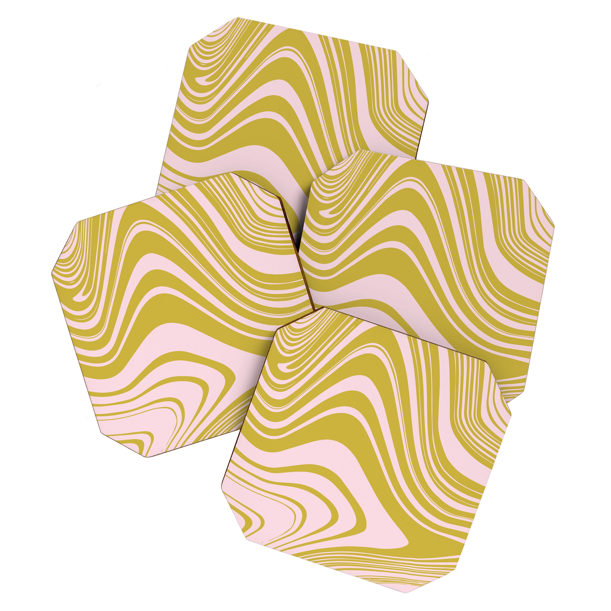 swirly groovy marble chartreuse and soft pink Coaster Gallery Image 1